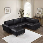 GDFStudio Turner Modern Faux Leather Upholstered Sectional Sofa with Solid Wood Legs
