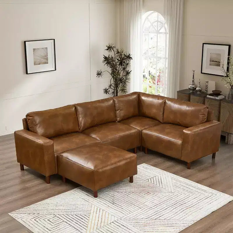Canapé d'angle moderne GDFStudio Turner en similicuir avec pieds en bois massif