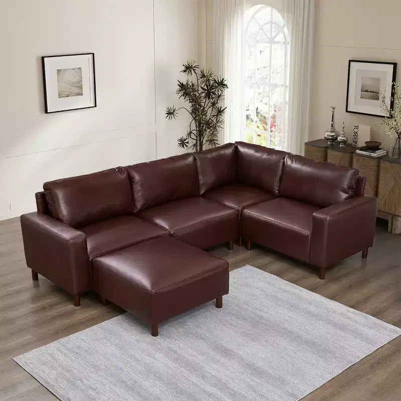 Canapé d'angle moderne GDFStudio Turner en similicuir avec pieds en bois massif