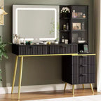 48 Makeup Vanity Desk with Glass Top, Large Vanity Desk with 3 Lighting Modes Mirror & 5 Drawers,Black