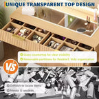 Coiffeuse avec miroir, 5 tiroirs, 3 étagères, plateau en verre, ensemble de table de maquillage pour chambre à coucher, salon