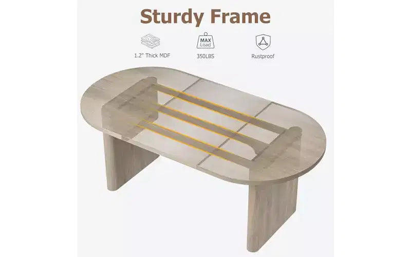 Table à manger ovale de 63 po pour 6 à 8 personnes, table en bois de style ferme moderne, finition chêne rustique résistante à l'eau pour salle à manger