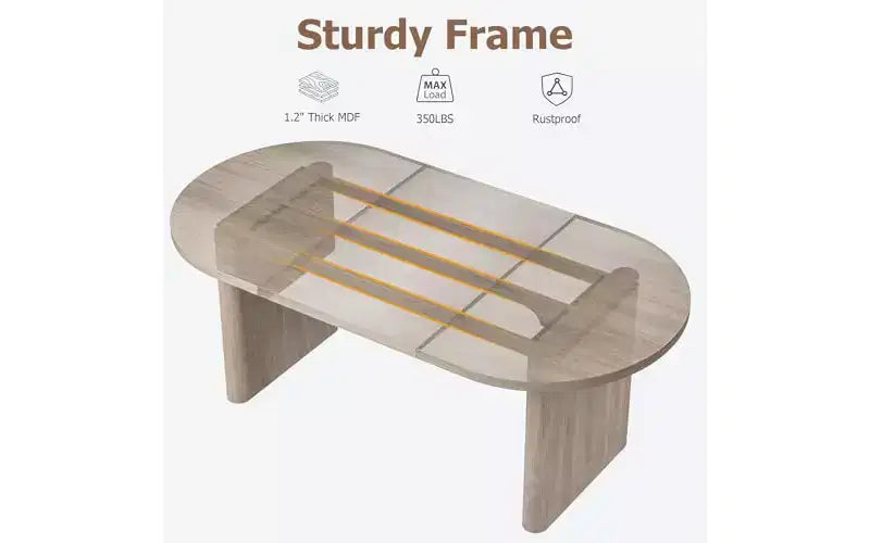 Table à manger ovale de 63 po pour 6 à 8 personnes, table en bois de style ferme moderne, finition chêne rustique résistante à l'eau pour salle à manger