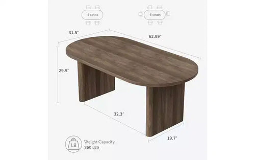 Table à manger ovale de 63 po pour 6 à 8 personnes, table en bois de style ferme moderne, finition chêne rustique résistante à l'eau pour salle à manger