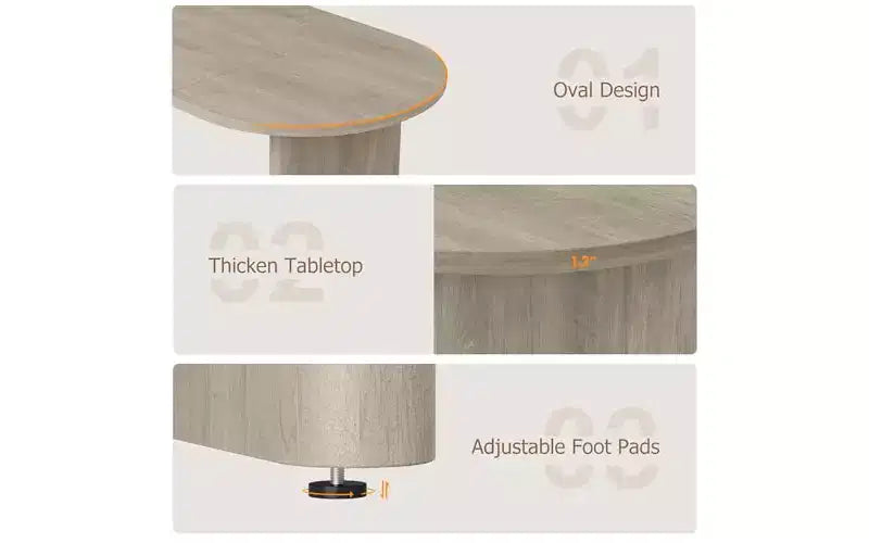 Table à manger ovale de 63 po pour 6 à 8 personnes, table en bois de style ferme moderne, finition chêne rustique résistante à l'eau pour salle à manger
