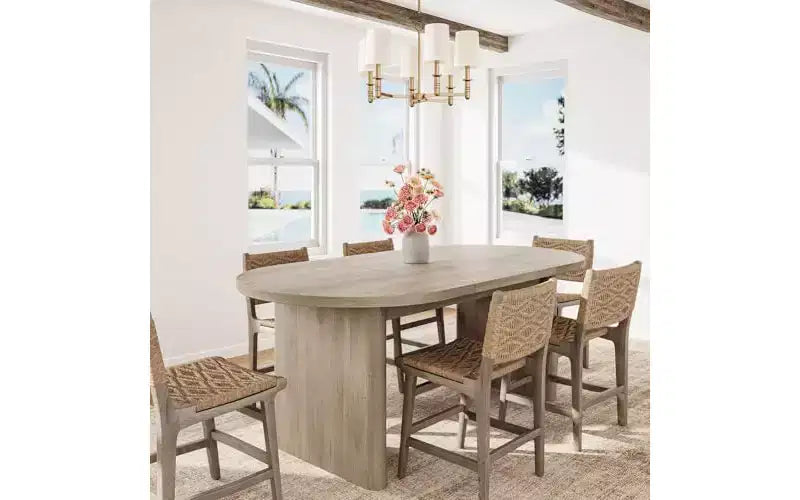 Table à manger ovale de 63 po pour 6 à 8 personnes, table en bois de style ferme moderne, finition chêne rustique résistante à l'eau pour salle à manger