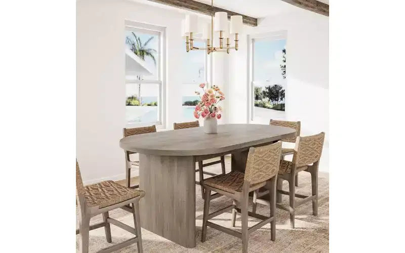 Table à manger ovale de 63 po pour 6 à 8 personnes, table en bois de style ferme moderne, finition chêne rustique résistante à l'eau pour salle à manger