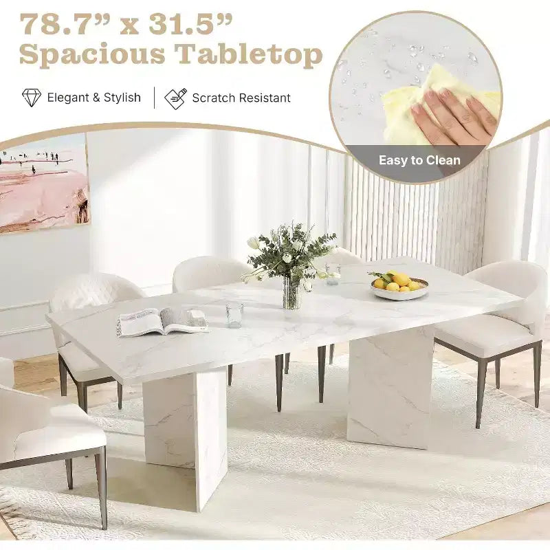 MooxvMoo 63-78.7 Table de salle à manger extensible, design ferme en bois avec glissière coulissante fluide et base robuste, polyvalente pour cuisine, salon, blanc
