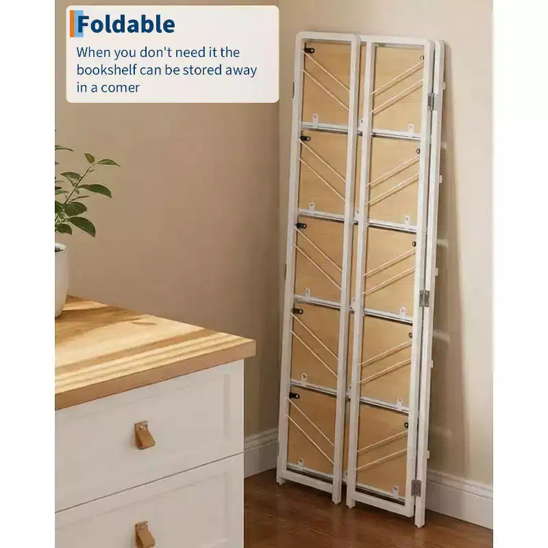 Aucun assemblage requis - Bibliothèque de bureau pliable à 4 niveaux - Étagère de rangement vintage - Cadre métallique robuste, organisateur peu encombrant