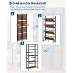 Aucun assemblage requis - Bibliothèque de bureau pliable à 4 niveaux - Étagère de rangement vintage - Cadre métallique robuste, organisateur peu encombrant