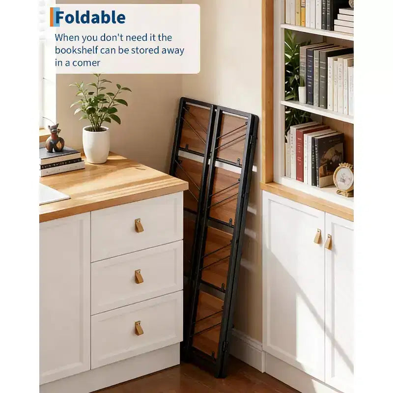 Aucun assemblage requis - Bibliothèque de bureau pliable à 4 niveaux - Étagère de rangement vintage - Cadre métallique robuste, organisateur peu encombrant
