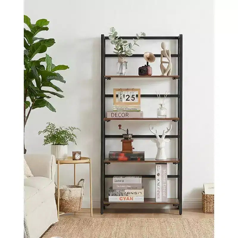 Aucun assemblage requis - Bibliothèque de bureau pliable à 4 niveaux - Étagère de rangement vintage - Cadre métallique robuste, organisateur peu encombrant