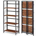 No Assembly Needed - 4-Tier Folding Office Bookshelf - Vintage Bookcase Storage Rack - Sturdy Metal Frame, Space-Saving Organizer