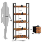 Étagère industrielle haute à 5 niveaux avec deux tiroirs de rangement, étagère de présentation en bois et métal, étagère de rangement verticale pour la maison, le bureau, le salon, marron