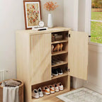 Meuble à chaussures à 5 niveaux cannelé de 113 cm de haut avec portes, meuble de rangement à chaussures moderne avec étagères réglables, autoportant pour entrée et couloir