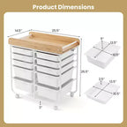 Costway Chariot de Rangement d'Art et d'Artisanat à 10 Tiroirs avec Plateau en Bois, Roues Verrouillables, Cadre et Poignées en Métal Naturel + Macaron/Blanc