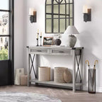 Table d'entrée de ferme, console grise avec tiroirs en rotin, table de canapé de 43 pouces avec rangement, tables consoles pour entrée, salon, couloir