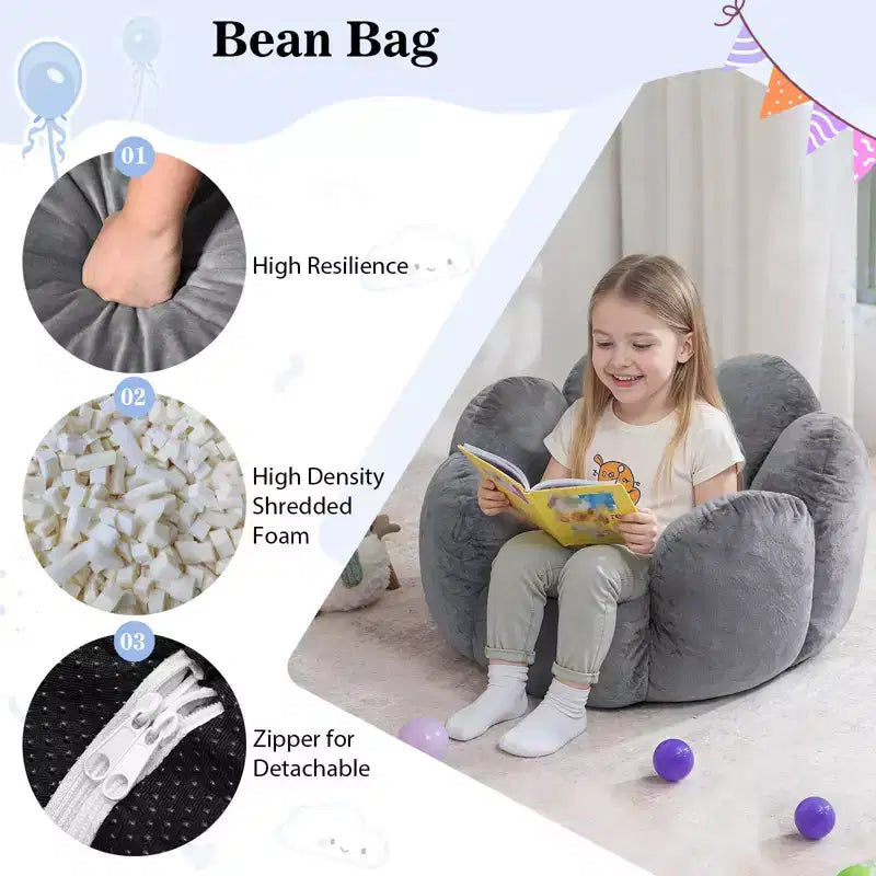 Hommpa Fauteuil Enfant Poire en Forme de Fleur – Canapé Doux en Velours pour Tout-Petits avec Design de Pétales 3D pour Chambre d'Enfant