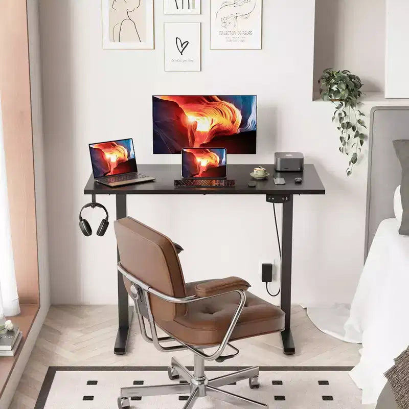 Bureau électrique compact moderne de 102 x 48 cm, réglable en hauteur, avec préréglages de mémoire, poste de travail pour PC, maison, bureau, jeux, petits espaces, noir