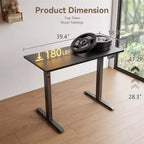 Bureau électrique compact moderne de 102 x 48 cm, réglable en hauteur, avec préréglages de mémoire, poste de travail pour PC, maison, bureau, jeux, petits espaces, noir
