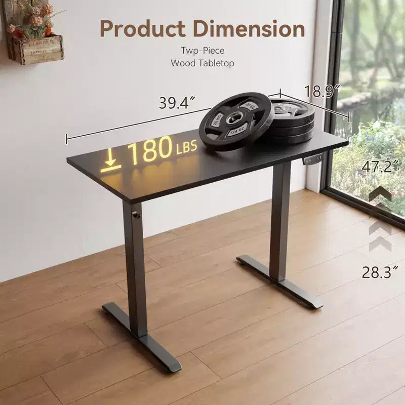Bureau électrique compact moderne de 102 x 48 cm, réglable en hauteur, avec préréglages de mémoire, poste de travail pour PC, maison, bureau, jeux, petits espaces, noir