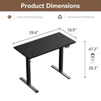 Bureau électrique compact moderne de 102 x 48 cm, réglable en hauteur, avec préréglages de mémoire, poste de travail pour PC, maison, bureau, jeux, petits espaces, noir