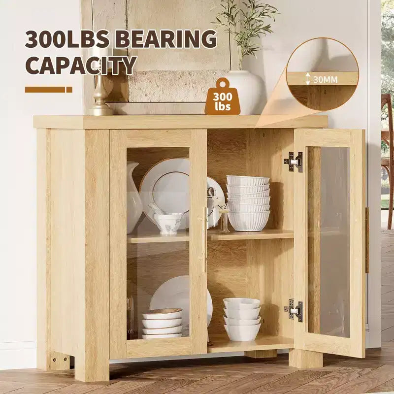 Meuble buffet vaisselier 33 pouces, buffet console pour entrée avec portes en verre, meuble TV moderne, crédence d'appoint pour salon ou cuisine