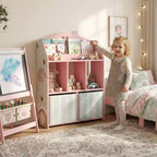 Étagère à livres Qaba pour enfants avec rangement de jouets, bibliothèque pour enfants avec présentoir à livres, étagères et tiroirs en tissu, organisateur de jouets pour salle de jeux et chambre de bébé, rose