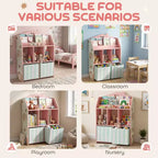 Étagère à livres Qaba pour enfants avec rangement de jouets, bibliothèque pour enfants avec présentoir à livres, étagères et tiroirs en tissu, organisateur de jouets pour salle de jeux et chambre de bébé, rose