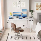 Bureau électrique réglable en hauteur, de bureau debout à assis, avec sac de rangement, préréglages de mémoire, poste de travail ergonomique pour bureau à domicile, 140 cm, blanc