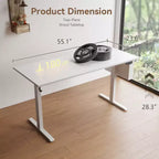 Bureau électrique réglable en hauteur, de bureau debout à assis, avec sac de rangement, préréglages de mémoire, poste de travail ergonomique pour bureau à domicile, 140 cm, blanc