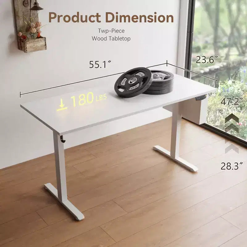 Bureau électrique réglable en hauteur, de bureau debout à assis, avec sac de rangement, préréglages de mémoire, poste de travail ergonomique pour bureau à domicile, 140 cm, blanc