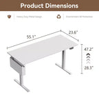 Bureau électrique réglable en hauteur, de bureau debout à assis, avec sac de rangement, préréglages de mémoire, poste de travail ergonomique pour bureau à domicile, 140 cm, blanc