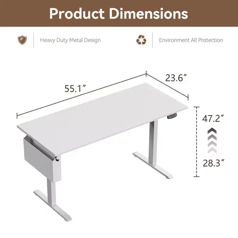 Bureau électrique réglable en hauteur, de bureau debout à assis, avec sac de rangement, préréglages de mémoire, poste de travail ergonomique pour bureau à domicile, 140 cm, blanc