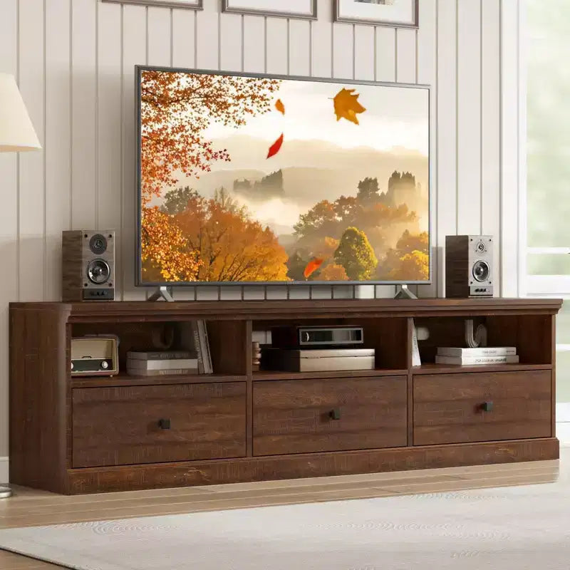 70-Inch TV Console Media Cabinet, Mid Century Modern Entertainment Center with Storage Drawer & Open Shelves, Fits TVs Up to 80 for Living Room
