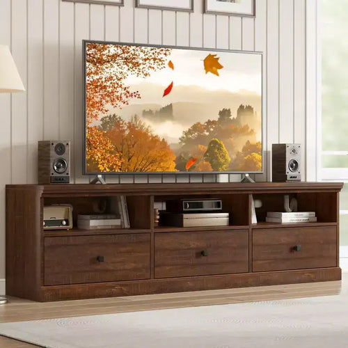 70-Inch TV Console Media Cabinet, Mid Century Modern Entertainment Center with Storage Drawer & Open Shelves, Fits TVs Up to 80 for Living Room