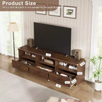 Meuble TV console de 70 pouces, meuble de divertissement moderne du milieu du siècle avec tiroir de rangement et étagères ouvertes, convient aux téléviseurs jusqu'à 80 pouces pour le salon