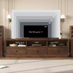 Meuble TV console de 70 pouces, meuble de divertissement moderne du milieu du siècle avec tiroir de rangement et étagères ouvertes, convient aux téléviseurs jusqu'à 80 pouces pour le salon