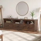 Meuble TV console de 70 pouces, meuble de divertissement moderne du milieu du siècle avec tiroir de rangement et étagères ouvertes, convient aux téléviseurs jusqu'à 80 pouces pour le salon