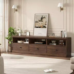 Meuble TV console de 70 pouces, meuble de divertissement moderne du milieu du siècle avec tiroir de rangement et étagères ouvertes, convient aux téléviseurs jusqu'à 80 pouces pour le salon