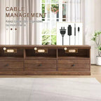 Meuble TV console de 70 pouces, meuble de divertissement moderne du milieu du siècle avec tiroir de rangement et étagères ouvertes, convient aux téléviseurs jusqu'à 80 pouces pour le salon