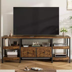 71 Modern Industrial Media Console TV Stand, Entertainment Center with 2 Drawers & Open Shelves, Metal Frame for TVs Up to 80 Inches