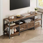 Meuble TV console moderne industriel de 180 cm avec 2 tiroirs et étagères ouvertes, cadre métallique pour téléviseurs jusqu'à 80 pouces