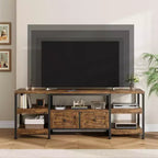 Meuble TV console moderne industriel de 180 cm avec 2 tiroirs et étagères ouvertes, cadre métallique pour téléviseurs jusqu'à 80 pouces
