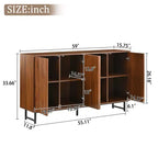 Buffet en noyer premium du milieu du siècle avec portes sculptées géométriques