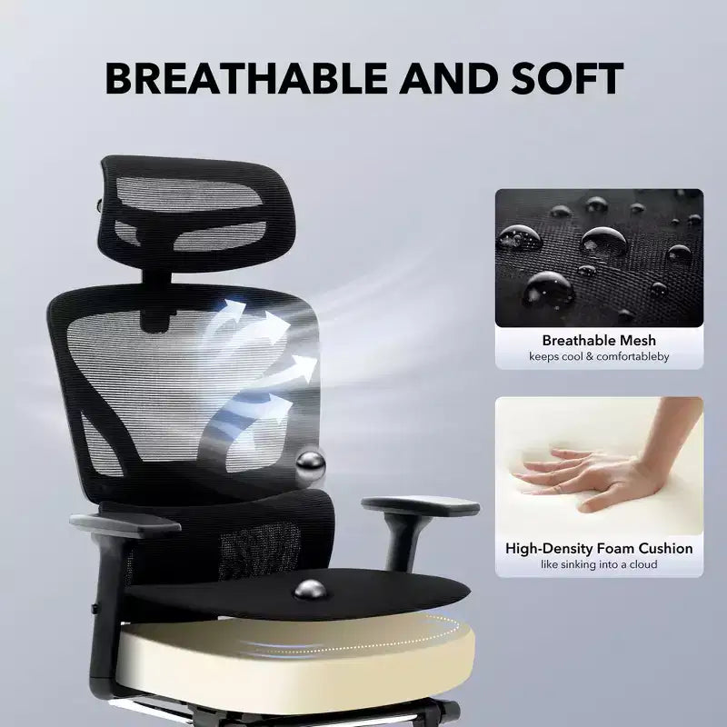 Chaise de bureau ergonomique - Chaise de bureau en maille avec support lombaire, chaise de jeu d'ordinateur à dossier haut avec appuie-tête, chaises de travail pivotantes à roulettes