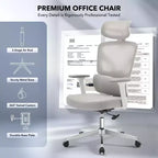 Chaise de bureau ergonomique - Chaise de bureau en maille avec support lombaire, chaise de jeu d'ordinateur à dossier haut avec appuie-tête, chaises de travail pivotantes à roulettes