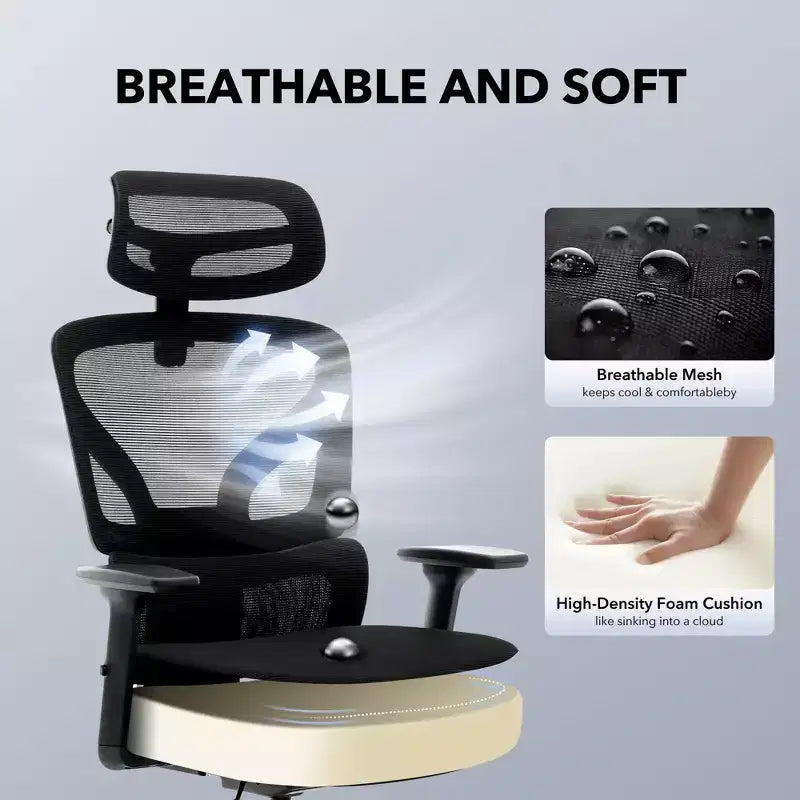 Chaise de bureau ergonomique - Chaise de bureau en maille avec support lombaire, chaise de jeu d'ordinateur à dossier haut avec appuie-tête, chaises de travail pivotantes à roulettes