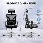 Chaise de bureau ergonomique - Chaise de bureau en maille avec support lombaire, chaise de jeu d'ordinateur à dossier haut avec appuie-tête, chaises de travail pivotantes à roulettes