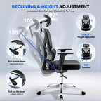 Chaise de bureau ergonomique - Chaise de bureau en maille avec support lombaire, chaise de jeu d'ordinateur à dossier haut avec appuie-tête, chaises de travail pivotantes à roulettes